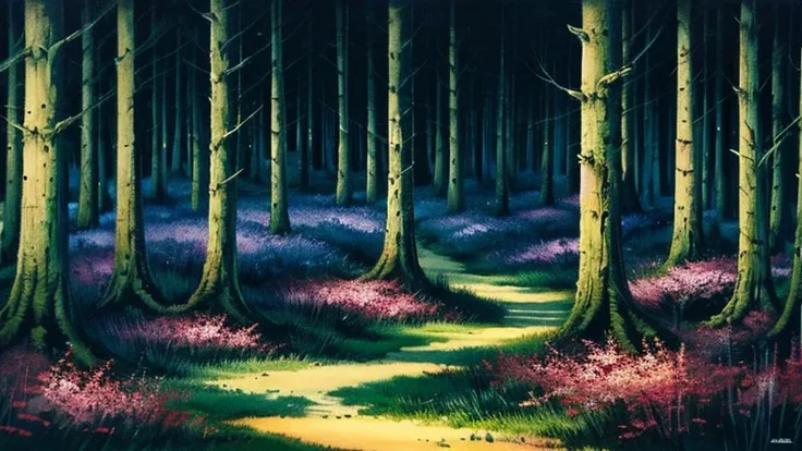 Ink Painting「Night Forest」 prompt: Night Forestの風景を描く。