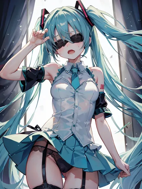 Hatsune Miku,(blindfold),garter belt,crying