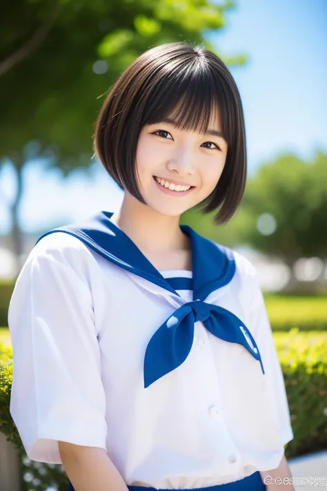 笑顔が青空のように眩しいショートヘアの女子高生