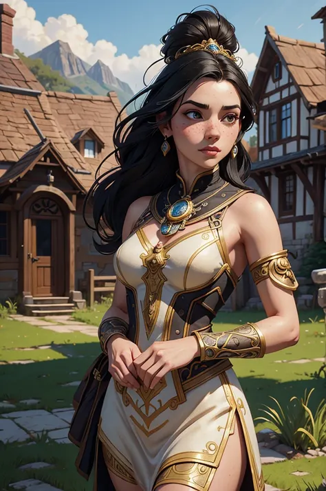 Adorable Little " Beautiful And Colorful Women. Anthropomorphic Badger In A Cute Village, Intricate Dress Made Gold And Silver, " Black Hair, Freckles, Royal Clothing, Breathtaking Fantasycore Artwork By Android Jones, Jean Baptiste Monge, Greg Rutkowski, ...