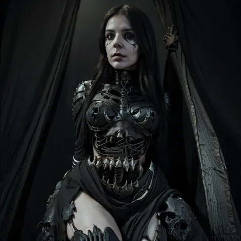 True death, death invarnate, skeletal face, undead head, gorgeous seductive body, seductive pose,