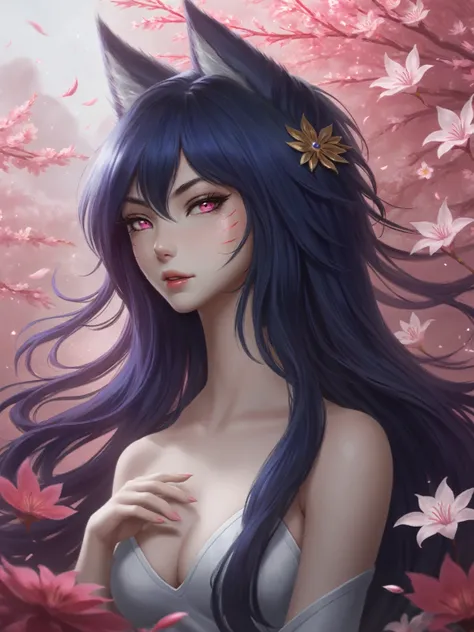 Ahri, Sprit blossom, surrounded by ethereal flowers 