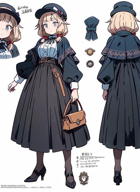 ((masterpiece)),(((best quality))),(character design sheet,same character,front,side,back), 1girl, solo,Female detective, Victorian long skirt, checkered shawl, detective hat, intelligent eyes,retro artstyle，victoria design drawing,masterpiece,bestquality,...