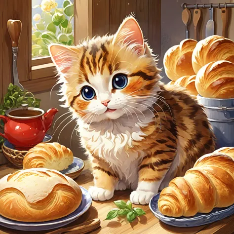 cutean illustration,catハウス,catの親子:animal:cute:cooking time:looks happy,an illustration,pop,優しいcolor,豊富なcolor,colorfulに,color,dim...