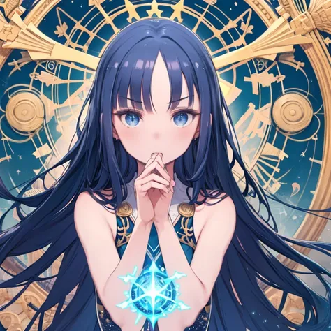 ( high quality , Super detailed, Watch your hands )Zodiac sign - Goddess of Sagittarius , Similar to the goodness of Latin . Optimistic, fair, Funny and intelligent face . recklessness, Ruthless, impatient, Overconfident style . Dark blue eyes (Eye details...