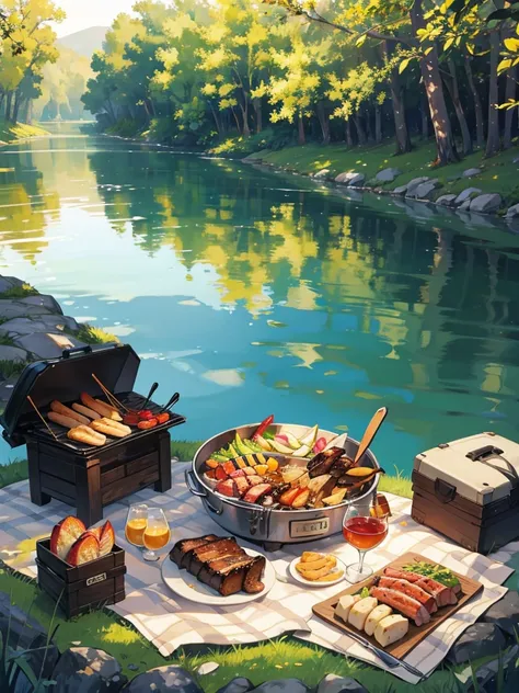 Barbecue picnic on the river