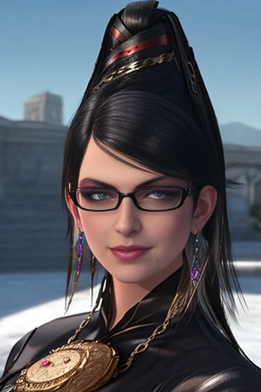 score_9, score_8_up, score_7_up, score_6_up, score_5_up, 1girl, bayonetta, 1girl, solo, long hair, looking at viewer, smile, sho...