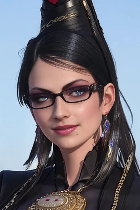 score_9, score_8_up, score_7_up, score_6_up, score_5_up, 1girl, bayonetta, 1girl, solo, long hair, looking at viewer, smile, sho...