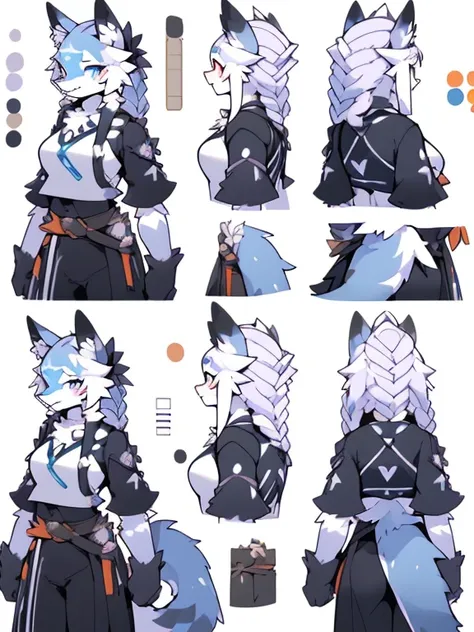 ( Absurdly , High quality , ultra detailed ) ,( hand detailed ) , 1girl, solo, mature, (concept art, character sheet), absurdres(highly detailed beautiful face and eyes)perfect anatomy Solo, sfw, Young Female white fox-cat (((lean-body))) (((medium breasts...