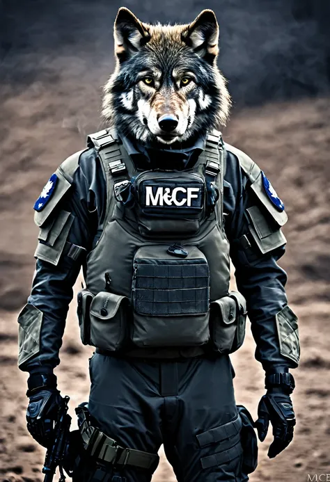 special forces soldier wolf, and on his suit he has the initials MCE