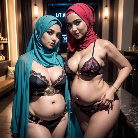 Setting background: 2 beverage cart, Hijab woman in a bar, night, LED Light, Blue LED, night, , Drinks 5 euros, Hijab Girls is drinking, Two:2 Hijab Malaysian girls pregnant 9 month,Largest Baby Bump pregnant, Largest , Big pregnant Belly, Big Pregnant gir...