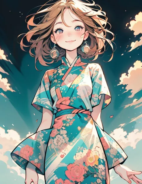 pace girl| standing alone on hill| centered| detailed gorgeous face| gentle smile, anime style| key visual| intricate detail| hi...