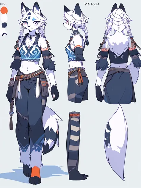 ( Absurdly , High quality , ultra detailed ) ,( hand detailed ) , 1girl, solo, mature, (concept art, character sheet), absurdres(highly detailed beautiful face and eyes)perfect anatomy Solo, sfw, Young Female white fox-cat (((lean-body))) (((medium breasts...