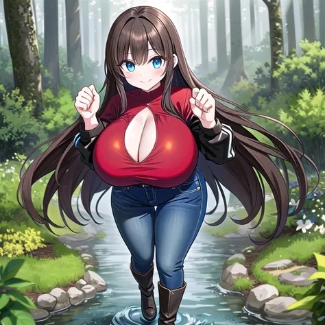 A Beautiful Incredibly Thick Girl, (18 years-old), with (Lush, Long Dark-Brown Hair), (Big Beautiful Blue Eyes), ((Excessively Huge, Extremely Overinflated Breasts)), (Excessively Exaggeratedly Ridiculously Big Breasted), super Wide hips, muscular, and has...