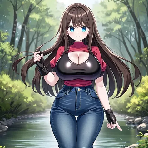 A Beautiful Incredibly Thick Girl, (18 years-old), with (Lush, Long Dark-Brown Hair), (Big Beautiful Blue Eyes), ((Excessively Huge, Extremely Overinflated Breasts)), (Excessively Exaggeratedly Ridiculously Big Breasted), super Wide hips, muscular, and has...