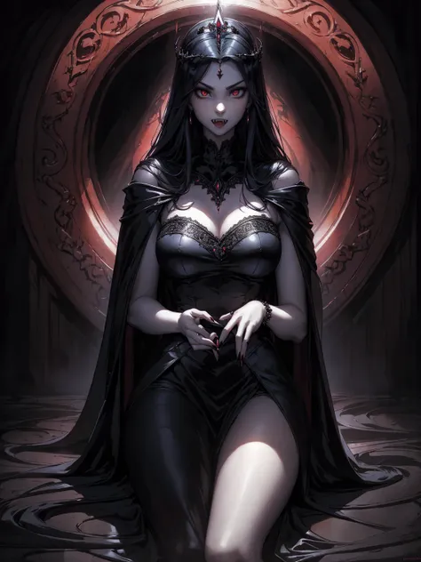 absurdres, ((stunning female vampire))), goth renaissance, (long black hair:1.erfect and detailed angular sharp oval shaped face...