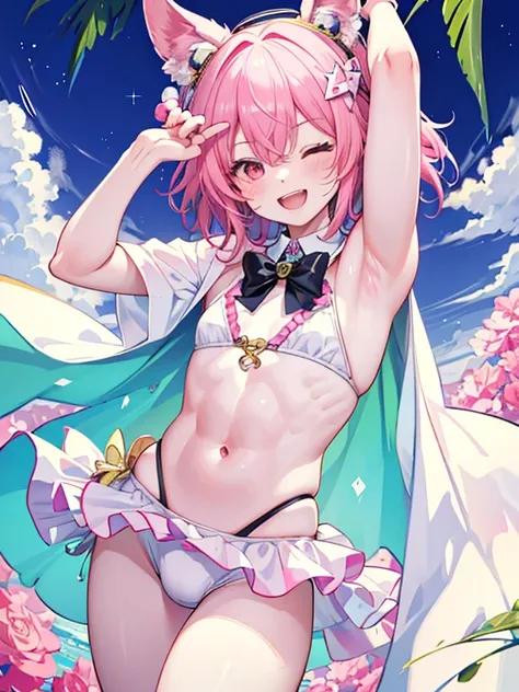 (highest quality,very detailed,masterpiece,super detailed,boy,) (((male focus,1boy))), (((otokonoko))),curvy,((male,man)),Swimming Bikini、Astolfo、

abs, male focus, bulge, muscular, muscular male, nipples, navel, blush, multiple boys, bara, short hair, lar...