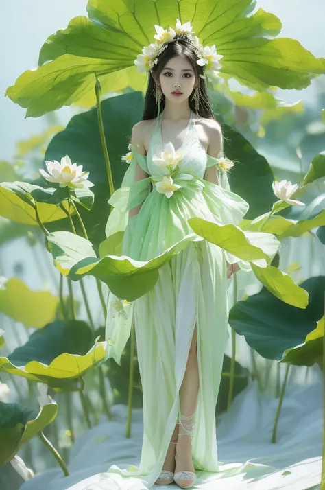 an enchanting humanoid-style plant creature in full bloom, standing upright. it has an overall green body color, with a flower-l...