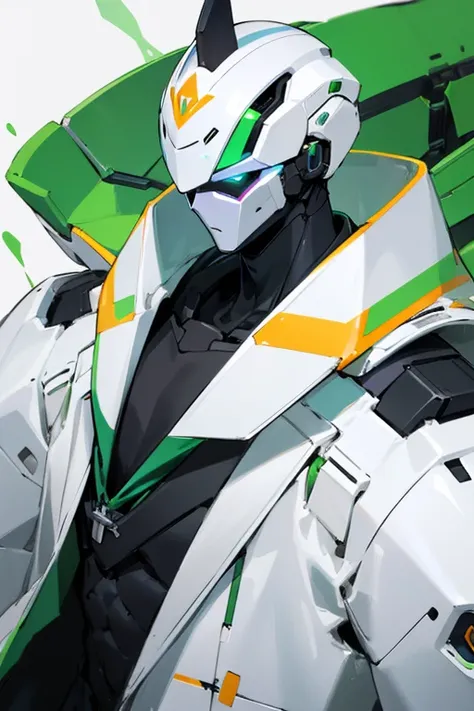 Robot Hombre, color blanco con verde, con traje negro, white scientific coat