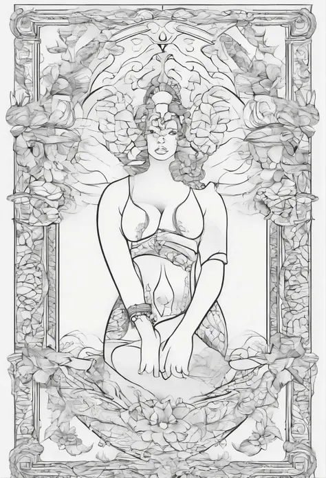 coloring page no grey, big woman, ugly face broad shoulders, absurd, high resolution, super detailed