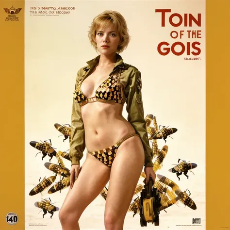 a poster for Intrusion of the 蜂 girls, John Maggs, Art by Roy Dalgarno, based on bumble蜂, 1 9 7 0 SFmovie, movie, Intrusion, Album cover, A bikini-clad American woman stands in front, [ movieのような, music Album cover, made of Bees, movieアートワーク, Official artw...