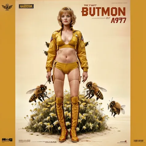 a poster for Intrusion of the 蜂 girls, John Maggs, Art by Roy Dalgarno, based on bumble蜂, 1 9 7 0 SFmovie, movie, Intrusion, Album cover, A bikini-clad American woman stands in front, [ movieのような, music Album cover, made of Bees, movieアートワーク, Official artw...