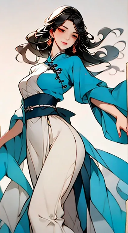 (Masterpiece, Top Quality, Best Quality), ((Wuxia World, Xiuxian, Chinese Wuxia,)), (1 Girl Solo), (Full Body), (Gentle Eyes), (Ancient Chinese Clothes, Cyan Robe, Embroidered Collar Uesugi, White Big Sleeve Shirt, Streamers), (Hairpin, Long Black Hair), (...