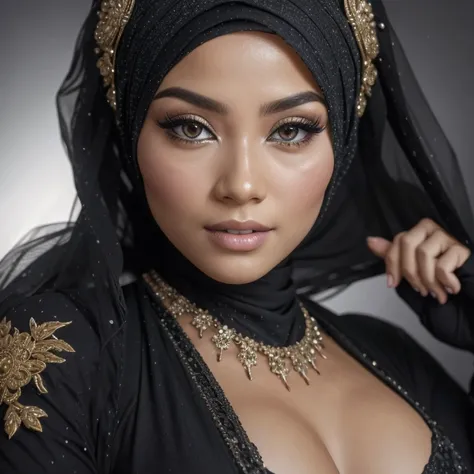 craft a photorealistic scene of a malay girl in hijab  as an intrepid explorer in hollywood, standing on nightclub, showcase int...