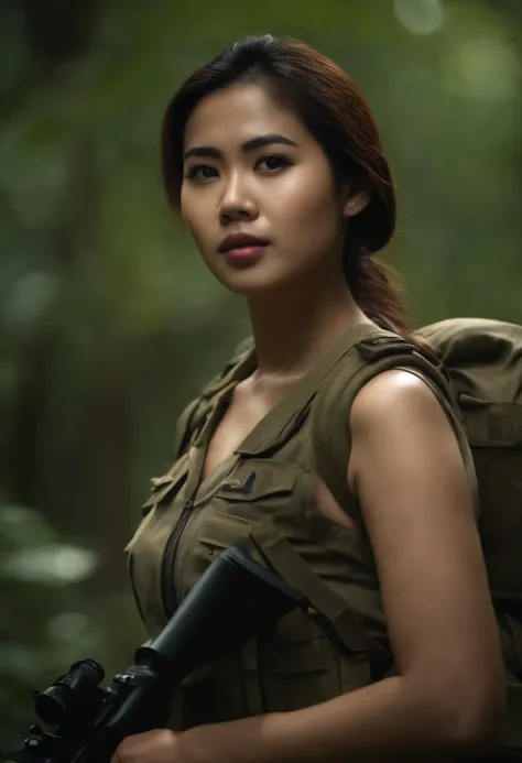 Sexys, Thai soldier, plump girl, amazing proportions, man-eating forest, high resolution หน้าอกใหญ่