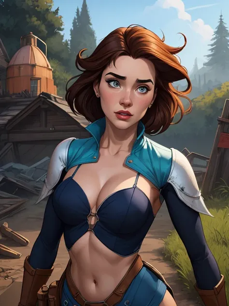 Personagem feminina armada com um .38 em estilo ocidental atompunk Fallout 4 Jennifer Connelly le com cicatrizes de guerra Imagem de desenho animado de uma mulher .Ilustra??o estilo desenho animado, estilo de arte dos desenhos animados, estilo de arte dos ...