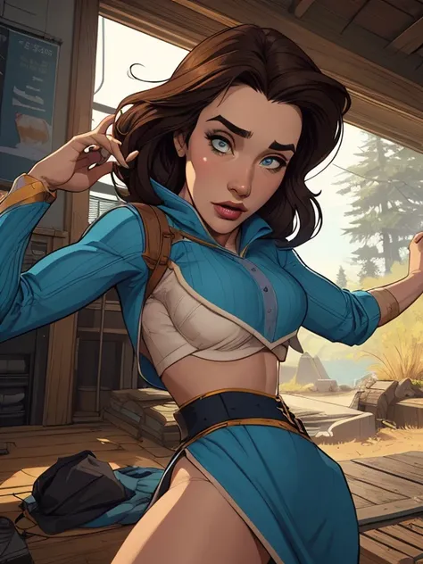 Personagem feminina armada com um .38 em estilo ocidental atompunk Fallout 4 Jennifer Connelly le com cicatrizes de guerra Imagem de desenho animado de uma mulher .Ilustra??o estilo desenho animado, estilo de arte dos desenhos animados, estilo de arte dos ...