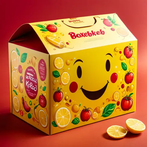 generate an image of a child-friendly food packaging box, similar in shape to a happy meal box. the words 'boxkebab' should stan...