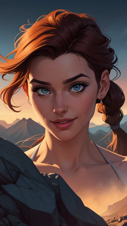 a close-up of a woman in a bikini with a mountain in the background, personagem de fantasia hiperdetalhado, deviantart artstation cgscosiety, Arte de fantasia realista, epic fantasy art style, Aloy, epic fantasy digital art style, Alena Aenami e Artgerm, i...