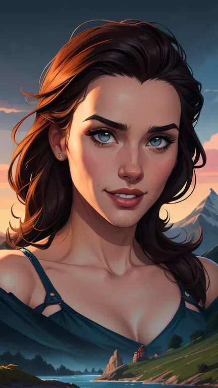 a close-up of a woman in a bikini with a mountain in the background, personagem de fantasia hiperdetalhado, deviantart artstation cgscosiety, Arte de fantasia realista, epic fantasy art style, Aloy, epic fantasy digital art style, Alena Aenami e Artgerm, i...