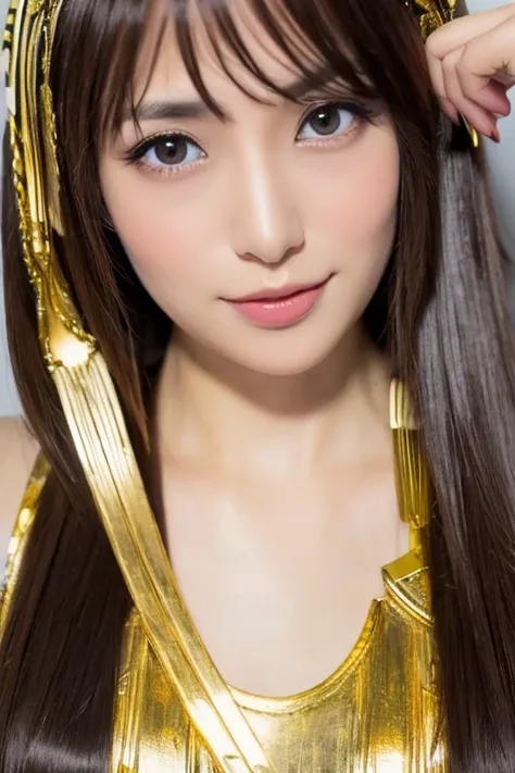 Masterpiece, high quality, high resolution, 8K, Skinny Japanese woman in a costume of Cleopatra, beautiful face, makeup of Cleopatra, detailed face, detailed eyes