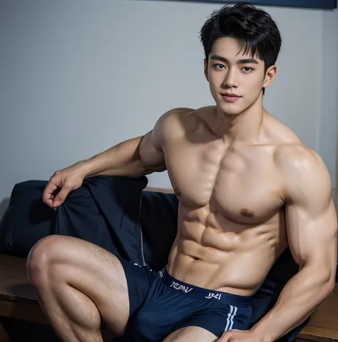 2 handsome chinese guy cuddling, manly，super realistic, tall, 20 years old，strong sport body, sexy , detailed muscles, Who is Shi Yu?, Li Yuanbin, Kim Hyung Tae, Kim Hyung Tae,,Kim Hyung Tae, Yin Shishan,  man wearing no shirt and shorts, naked chest, big ...