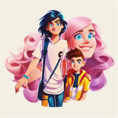 digital drawing, 4k, Comic Babes, there is a woman and a boy together with a camera, Cartoon style illustration, album art, cartoon art style, high quality portrait, generation z, cartoon art style cartoons, digital art. @mariomaniacdude, portrait of two p...