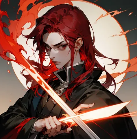 
Araped image of a red-haired woman holding a sword, a character portrait by Yang J, pixiv, fantasy art, Handsome man in demon slayer art, Demon Slayer Artstyle, beautiful male grim reaper, beautiful androgynous prince, Demon Slayer Louis Fan Art, handsome...