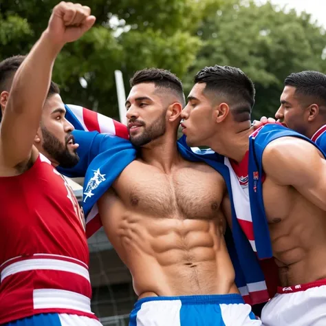 Capitan macho de futbol americano sumiso borracho y sin camisa, kissed and Abusado by a cheerleader gay man smaller, thinner y afeminado, bulto grande, desnudos, mostrando pectorales y abdominales completos,wet dreams, Big erection, besos, porno gay, fondl...