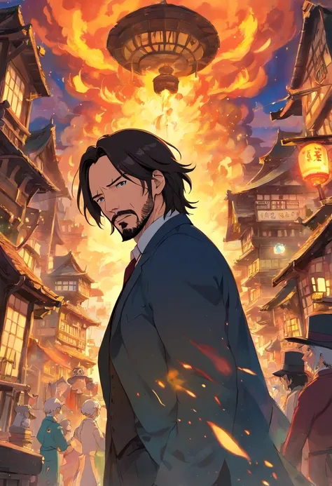 John Wick in "howls moving castle",at china,Ghibli,Directed by Hayao Miyazaki,Starring Keanu Reeves,