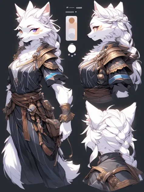 ( Absurdly , High quality , ultra detailed ) ,( hand detailed ) , 1girl, solo, mature, (concept art, character sheet), absurdres(highly detailed beautiful face and eyes)perfect anatomy Solo, sfw, Young Female white fox-cat (((lean-body))) (((motherly figur...