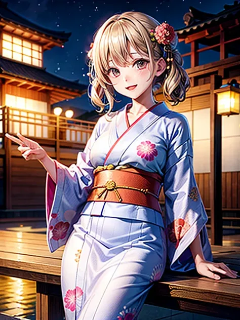 High resolution, highest quality,Hakata yukata、Yukata taken half、Lying Girl、Embarrassing、Deserted park at night、