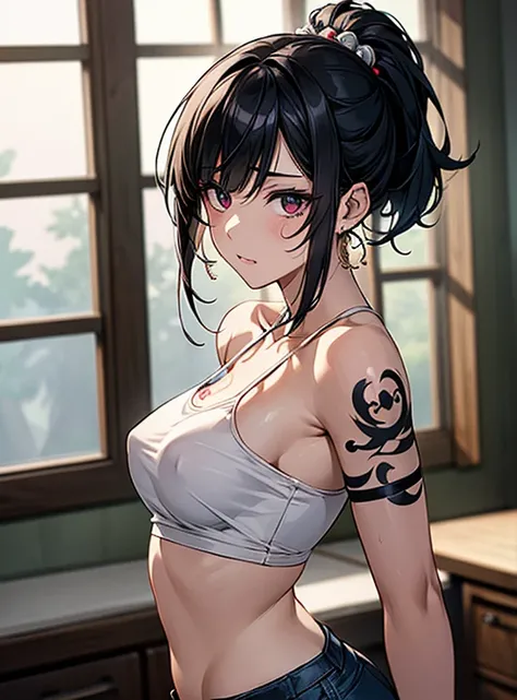 Nipples are visible、Beautiful breasts、Black Hair、Attractive breasts、Beautiful and attractive anime woman, Enchanting anime girl,Slippery、black eye、beautiful girl、、Quiet、Inconspicuous、White see-through tank top、Big Breasts、Stay in the house、Underwear is vis...