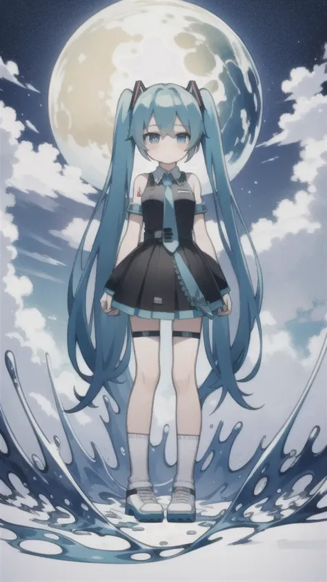 masterpiece, best quality, chibi, 1 girl,  miku, Hatsune Miku, (full body), Pure white background,Vivid,clearly,sad face,crying