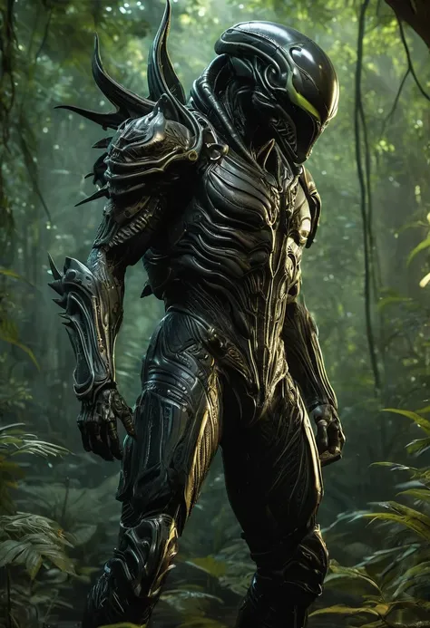 men alien (xenomorph) as a texas ranger, ideal body anatomy. clear beautiful look, perfect eyes... a mixture of gothic. harlequi...