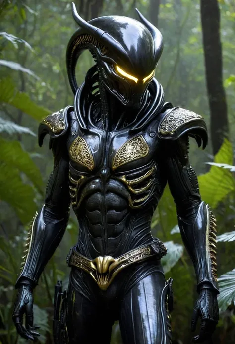 men alien (xenomorph) as a texas ranger, ideal body anatomy. clear beautiful look, perfect eyes... a mixture of gothic. harlequi...