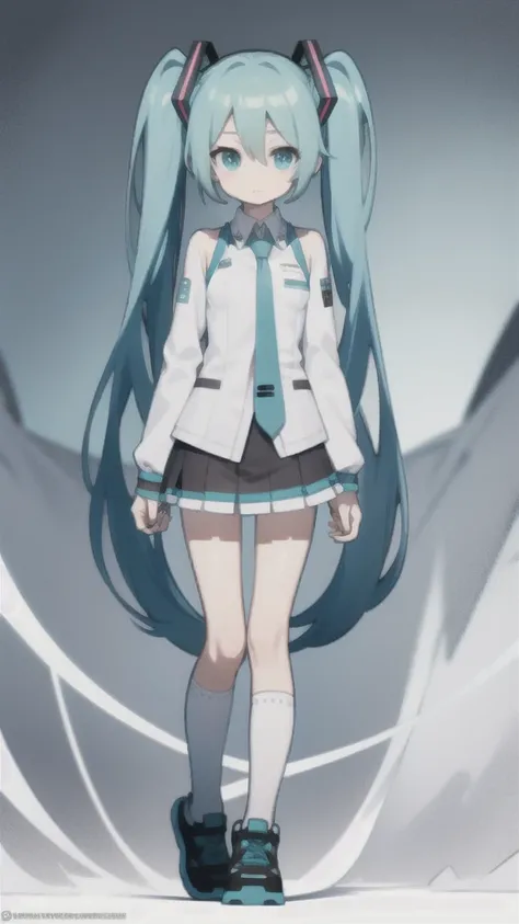 best quality, chibi, 1 girl,  miku, Hatsune Miku, (full body), Pure white background,Vivid,clearly,sad face,rain