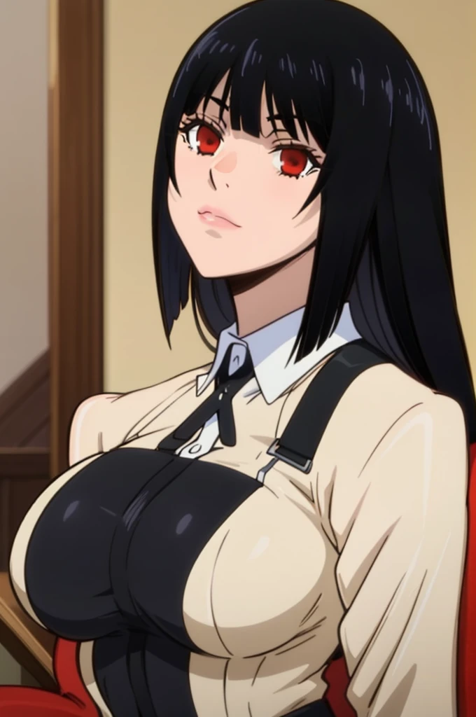 jabami yumeko, looking at viewer, red eyes, long black hair, big breast