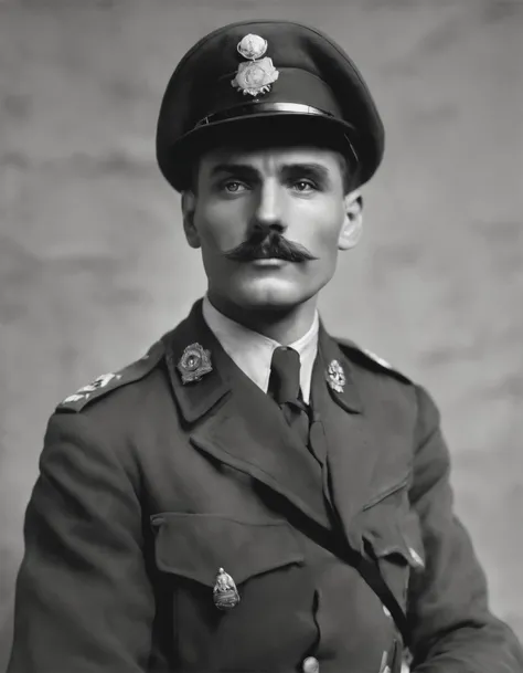 a black and white photo of a man in uniform holding binoculars, a portrait by Carlo Carrà, flickr, renaissance, ralph macquarrie, lawrence of arabia, french resistance, gurney, hugh ward, jock, close portrait, portrait of a soldier, gunner, iain mccaig, sm...