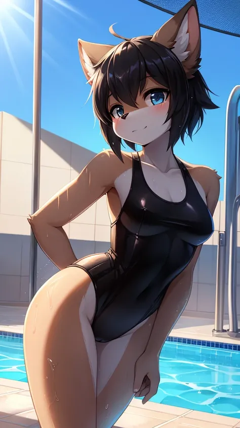 Sylvion,furry,you are cute,Bust 82,Waist 56,Thigh 83,very good,Good resolution,go to swimming pool,Wear a black one-piece swimsuit.,Good light and shadow details,shade,Take a sexy shower,sexual face